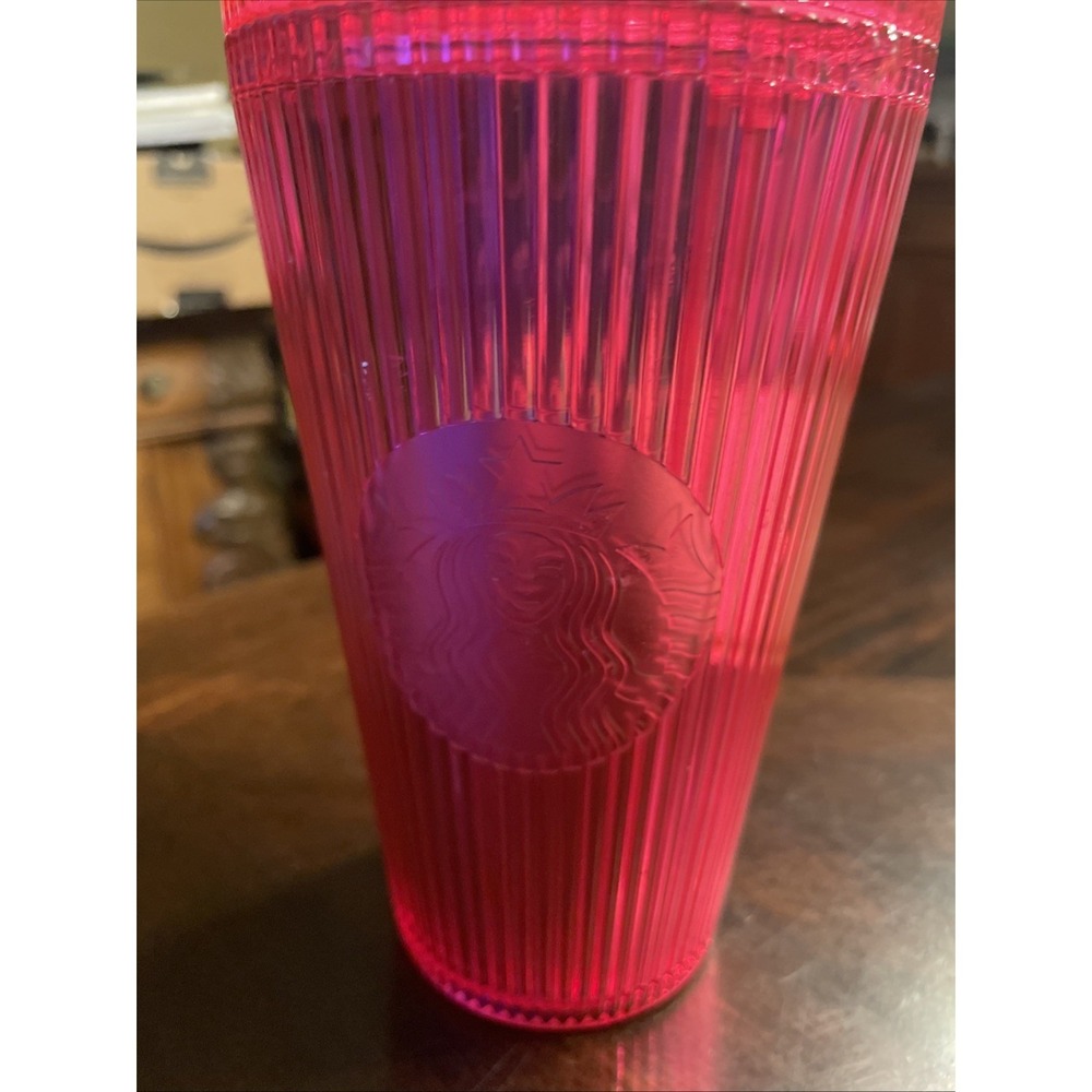 Starbucks iridescent tumbler Magenta Bling Pink 2023 Pleated Lid Straw 16 Oz